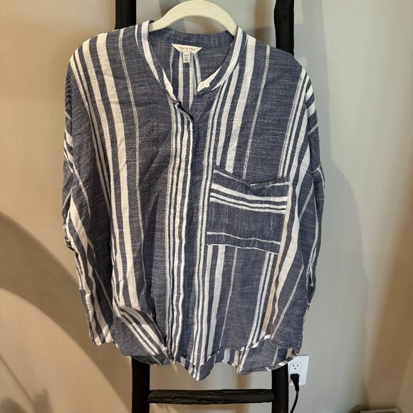 Lucky Brand Button Down White and Blue Striped Long Sleeve Shirt - Picture 1 of 4